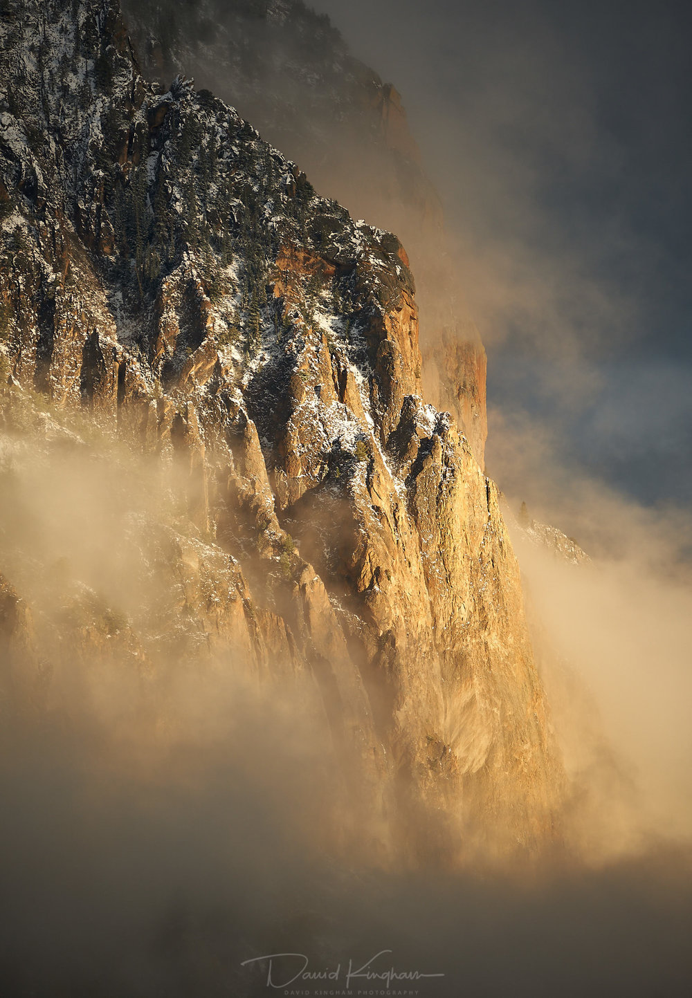 David Kingham - Fujifilm 100-400 @ 347mm (Equivalent focal length of 520mm), ISO 200, f/5.6, 1/420s Composition - Contrast between cold, cloud shrouded mountain with the warm light of sunset